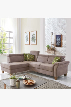 Ecksofa Stoff grau mit verstellbaren Armlehnen links